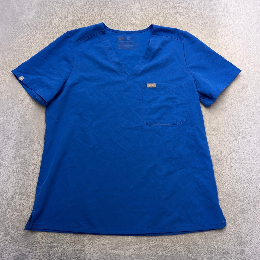 FIGS Scrub Top Womens Large Blue Technical Collection V-Neck Chest Pocket